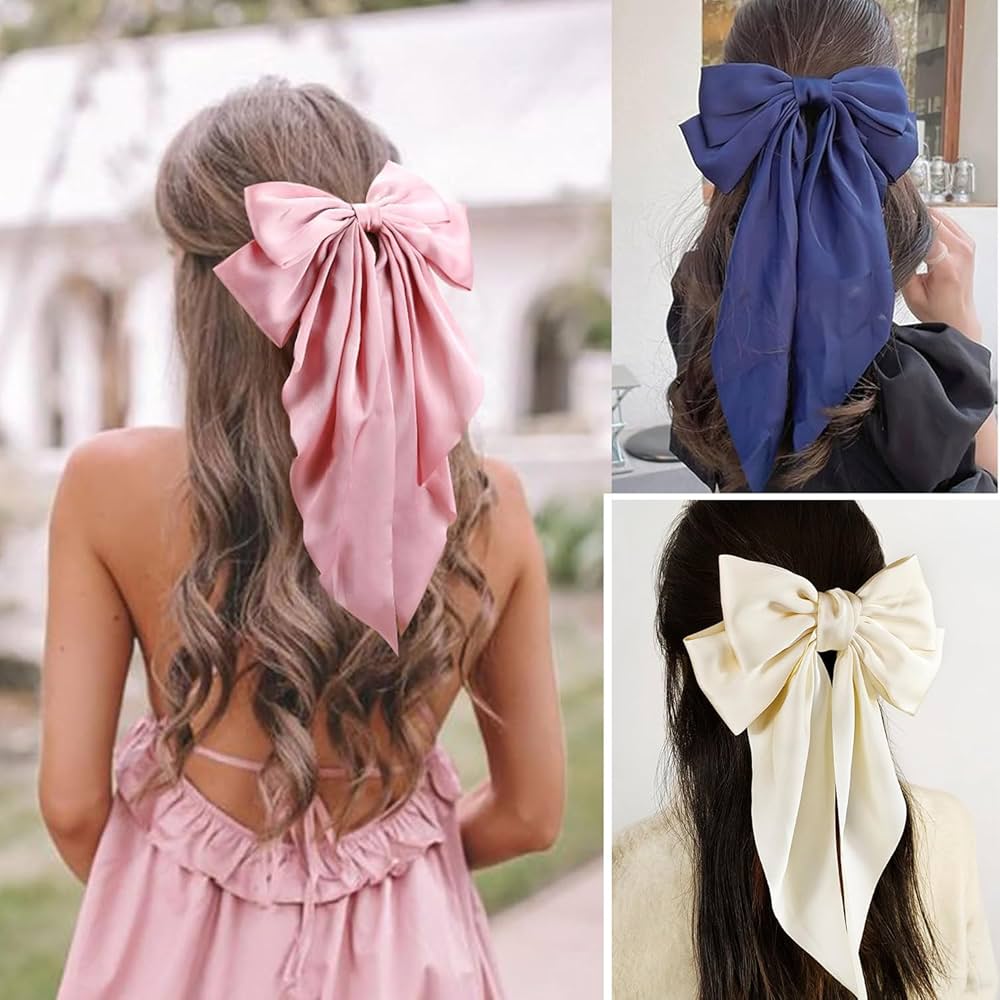 Amazon.com : Silky Satin Hair Bows for Women,Big Ribbon Bow